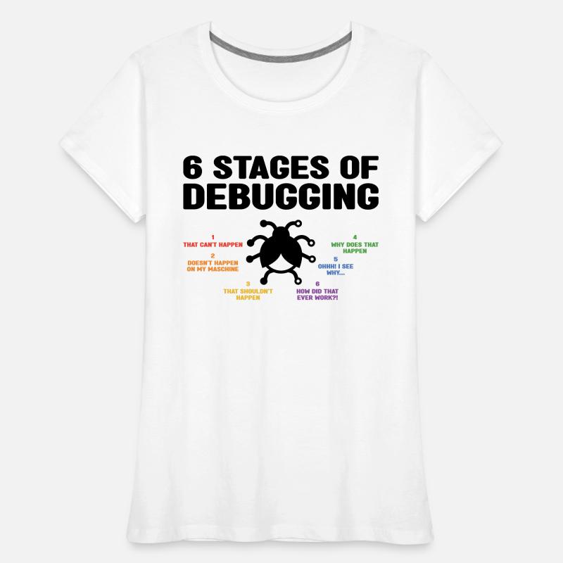 6 Stages Of Debugging Coder Programmer Software De Frauen Premium Bio T-Shirt