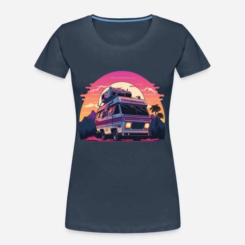 Synthwave Camper coucher de soleil T-shirt bio Premium Femme