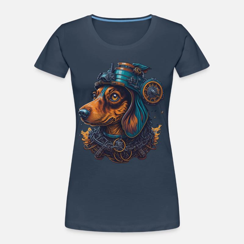 Retro Steampunk Dackel Hunde Kunst Design Frauen Premium Bio T-Shirt