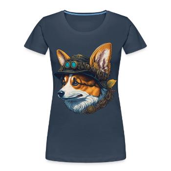 Victorian Steampunk Corgi Dog Design - Women's Premium Organic T-Shirt -  - Front - Mia (176cm)