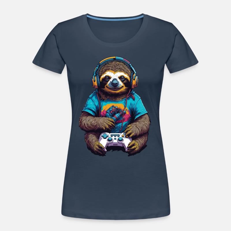Retro Controller Gaming Sloth Nerd Design Women's Premium Organic T-Shirt