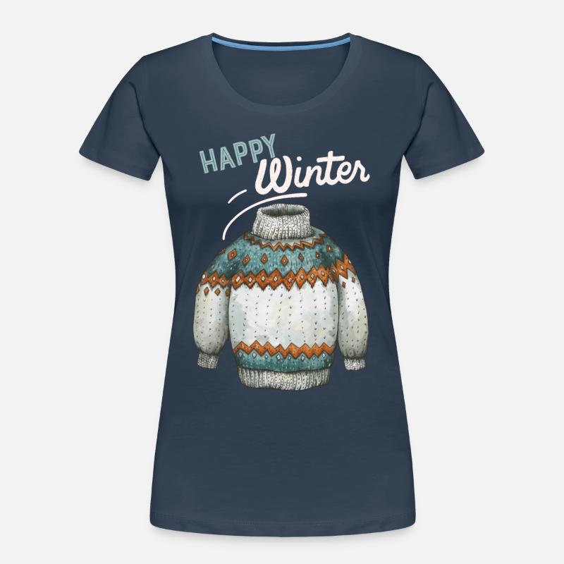 Winter-Design, Strick Pullover Happy-Winter Spruch Frauen Premium Bio T-Shirt