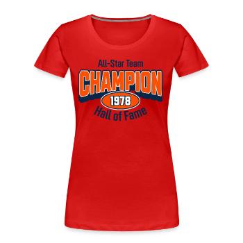 Champion 19785 – Geburtstagsgeschenk College Stil - Frauen Premium Bio T-Shirt -  - Vorne - Mia (176cm)