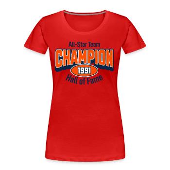 Champion 1991 – Geburtstagsgeschenk College Stil - Frauen Premium Bio T-Shirt -  - Vorne - Mia (176cm)