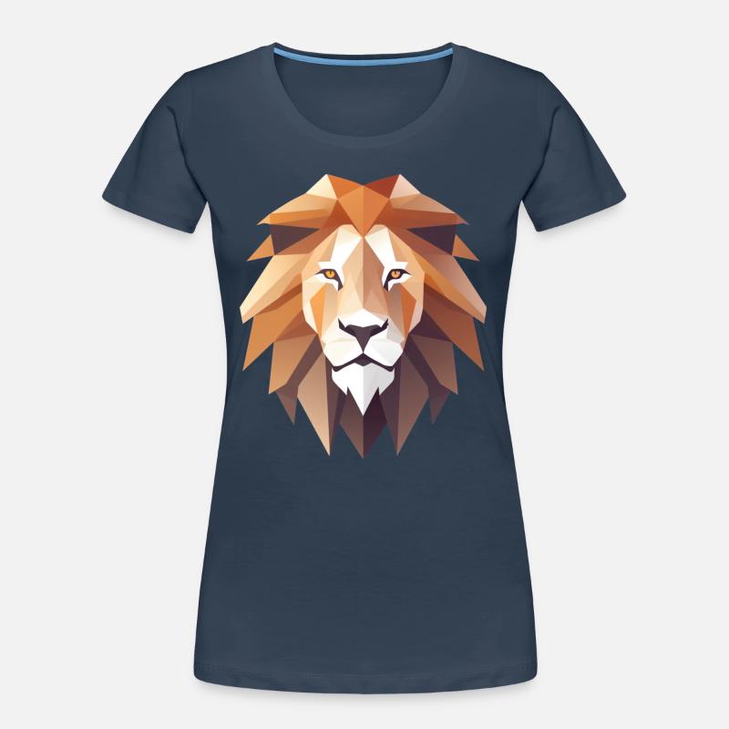 Conception de logo Lion Head Low Poly T-shirt bio Premium Femme