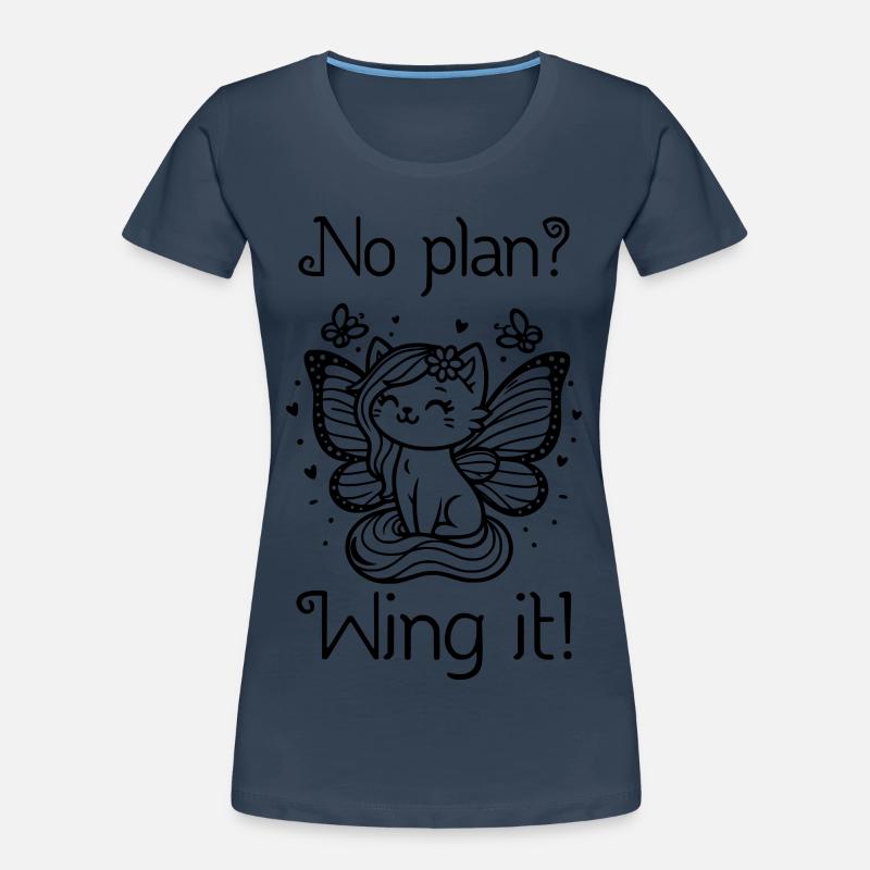 Pas de plan ? Envolez-le ! Chat ailé (noir) T-shirt bio Premium Femme