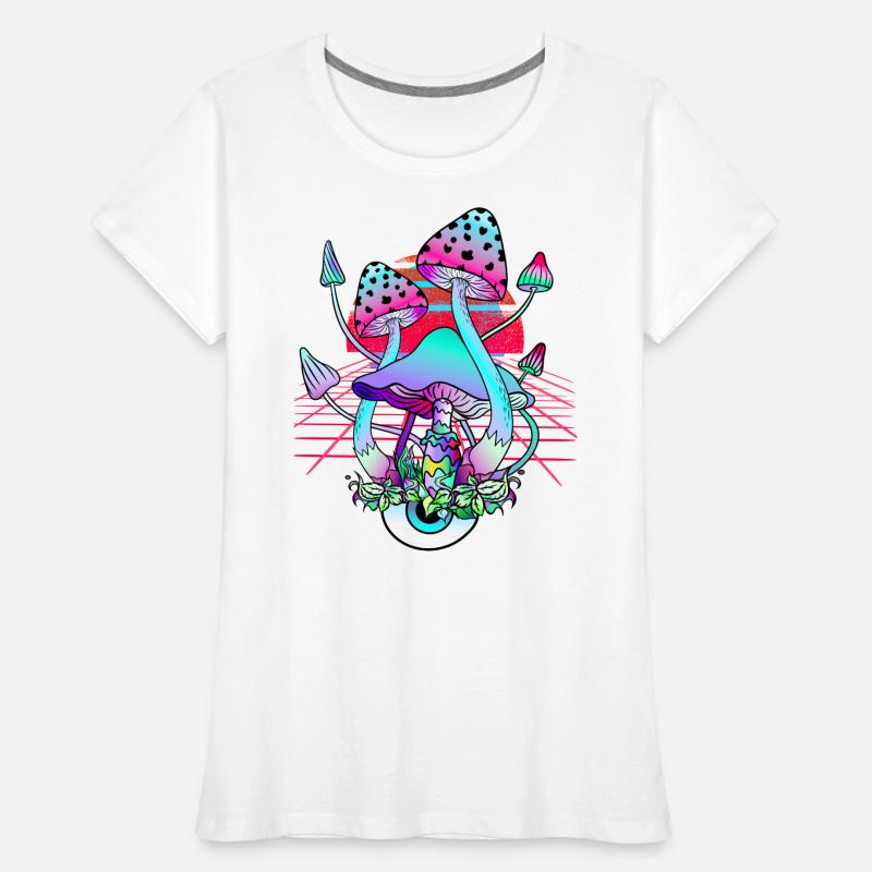 Psychedelic Mushrooms - Retro Wave Sunset Women's Premium Organic T-Shirt