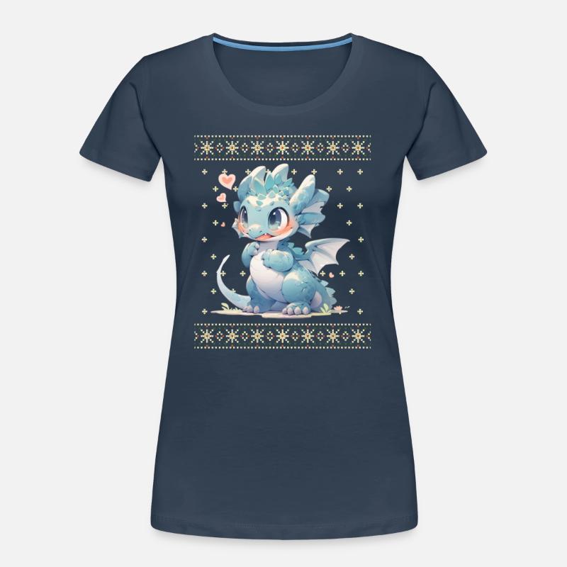 Dragon kawaii dans le style pull de Noël moche T-shirt bio Premium Femme