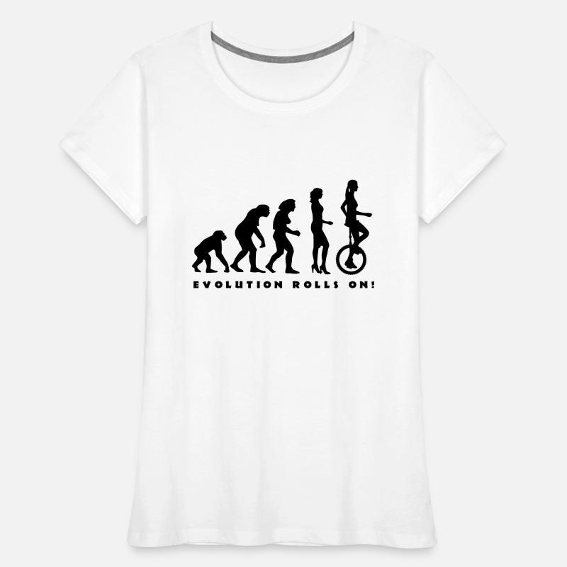 evolution_einradfahrerin_1c_b Frauen Premium Bio T-Shirt