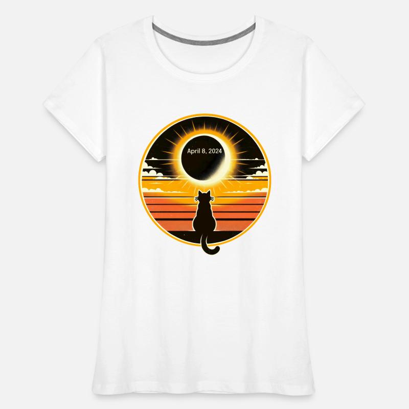 Chat Solaire 8 Avril 2024 Eclipse Coucher de soleil T-shirt bio Premium Femme