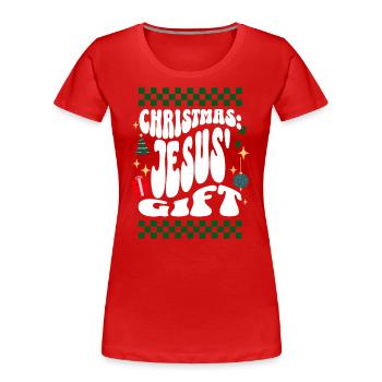 Christmas Jesus Gift - Christians Retro Ugly Xmas - Women's Premium Organic T-Shirt - navy - Front - Mia (176cm)