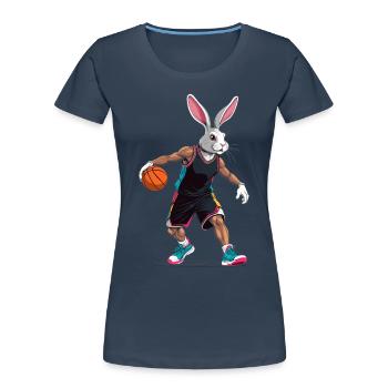 Joueur de basket-ball lapin de Pâques drôle streetwear - T-shirt bio Premium Femme - bleu marine - Devant - Mia (176cm)