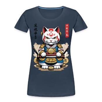 Samurai Katze in Ästhetischem Japan Style - Frauen Premium Bio T-Shirt -  - Vorne - Mia (176cm)