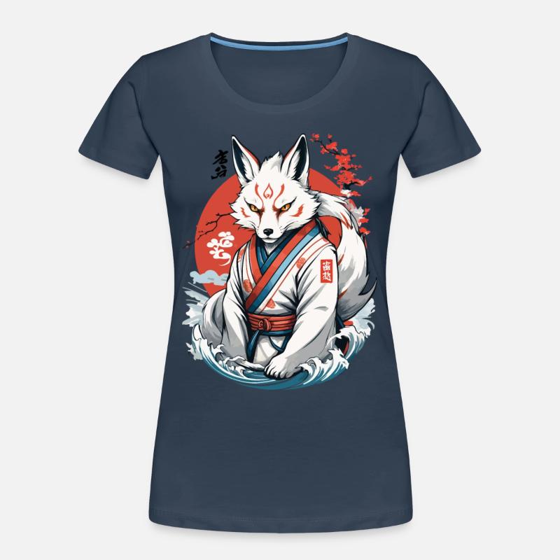 Kitsune Samurai Fox Vintage Ukiyo-e Style Women's Premium Organic T-Shirt