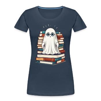 Lesendes Halloween Gespenst Kleiner Bücher Geist - Frauen Premium Bio T-Shirt -  - Vorne - Mia (176cm)