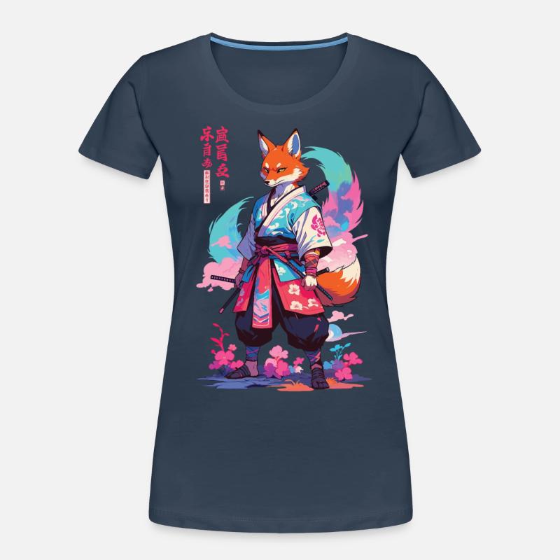Kitsune Samurai Fox Aesthetic Vaporwave Style Women's Premium Organic T-Shirt