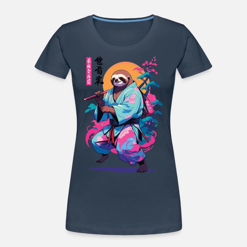 Samurai Sloth Aesthetic Vaporwave Style Women's Premium Organic T-Shirt