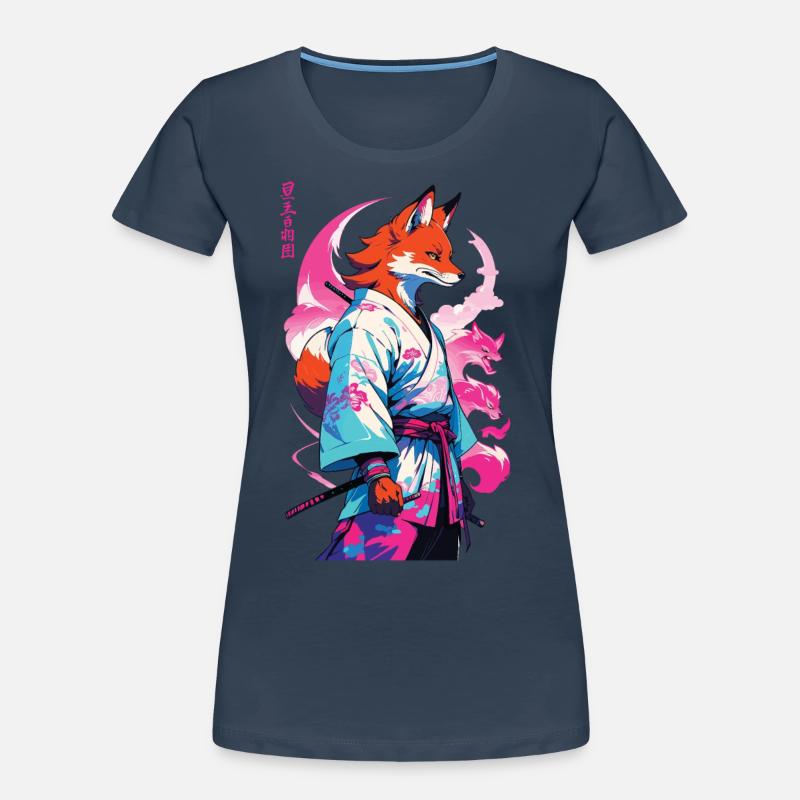 Kitsune Samurai Fuchs Aesthetic Vaporwave Stil Frauen Premium Bio T-Shirt