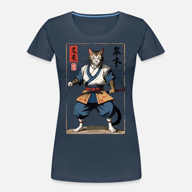 Samurai Katze Vintage Ukiyo-E Japanischer Samurai Frauen Premium Bio T-Shirt
