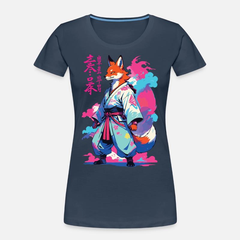 Kitsune Samurai Fox Aesthetic Vaporwave Style Women's Premium Organic T-Shirt