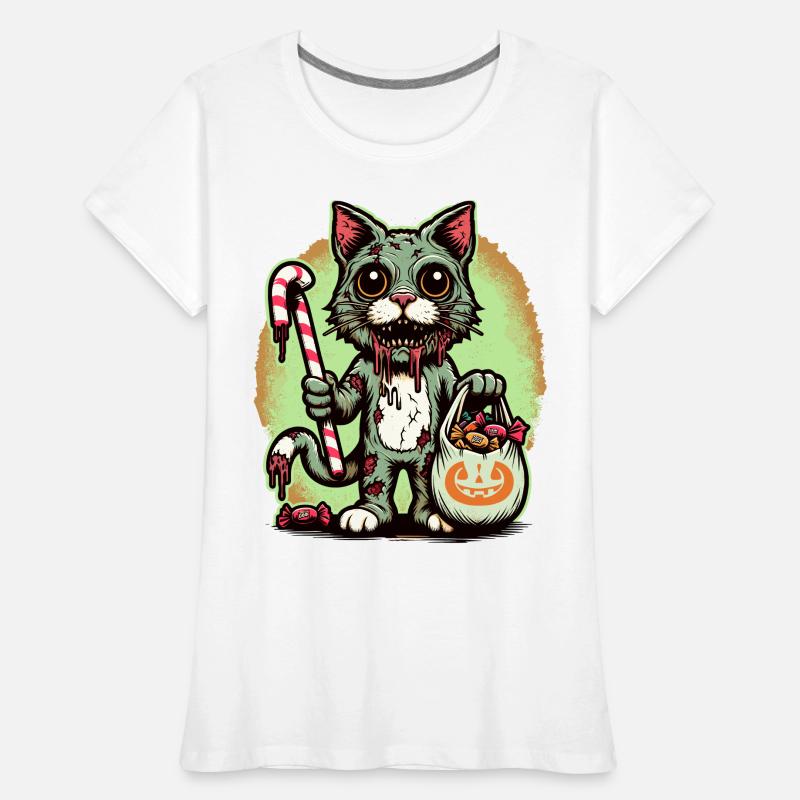 Creepy Zombie Katze Süßes Oder Saures Frauen Premium Bio T-Shirt