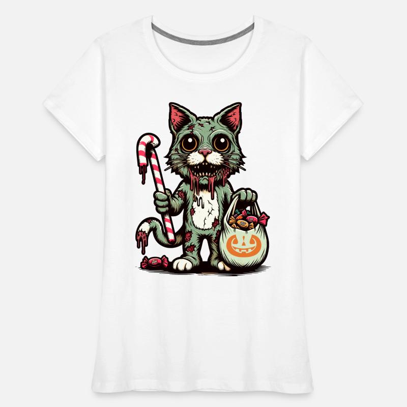 Untote Zombie Katze Süßes Oder Saures Frauen Premium Bio T-Shirt