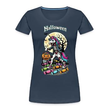 Drôle de licorne zombie aime les bonbons - T-shirt bio Premium Femme -  - Devant - Mia (176cm)