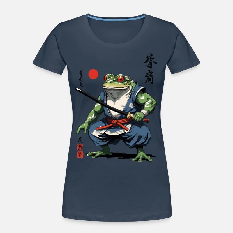 Samurai Frog Vintage Ukiyo-e Style Artwork Women's Premium Organic T-Shirt
