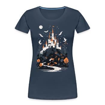 Gruseliges Geisterschloss Magische Gespensterburg - Frauen Premium Bio T-Shirt - Navy - Vorne - Mia (176cm)