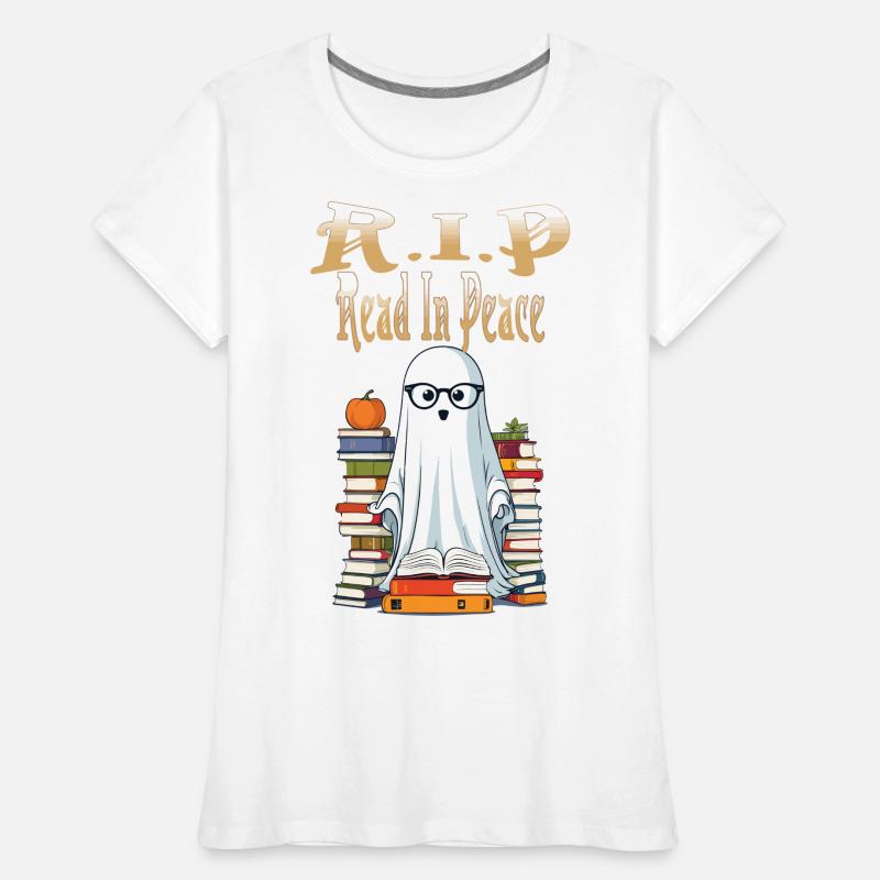 Cute Book Lover Ghost Halloween Women's Premium Organic T-Shirt