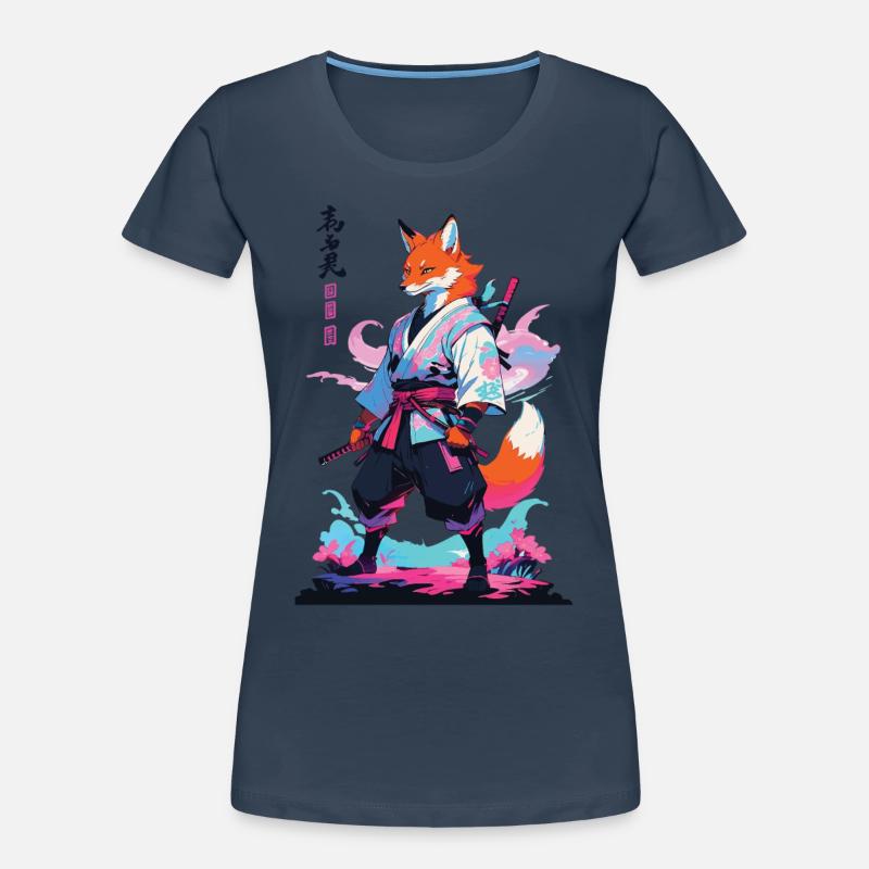 Kitsune Samurai Fox Aesthetic Vaporwave Style Women's Premium Organic T-Shirt