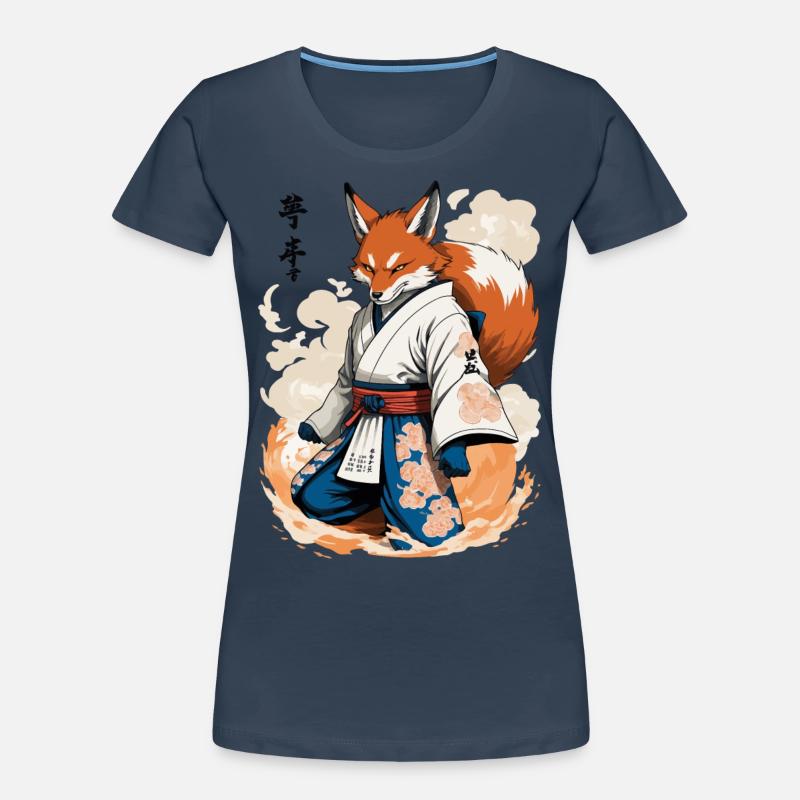 Kitsune Samurai Fox Vintage Ukiyo-e Style Women's Premium Organic T-Shirt
