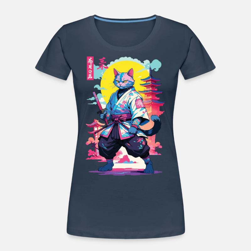 Conception esthétique Samurai Cat Vaporwave T-shirt bio Premium Femme