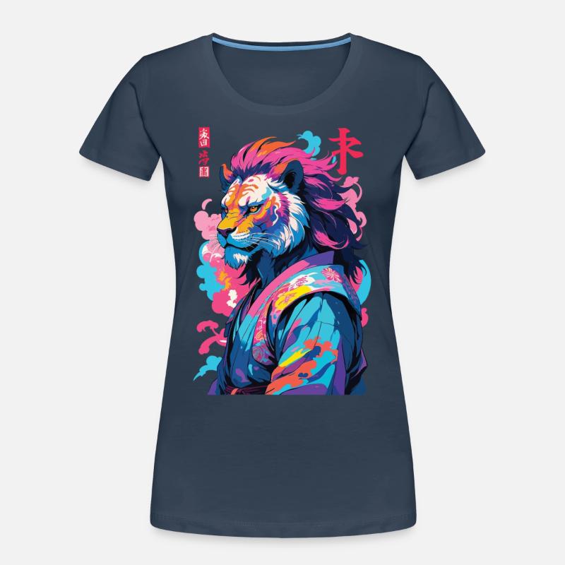Samurai Löwe Aesthetic Vaporwave Stil Frauen Premium Bio T-Shirt