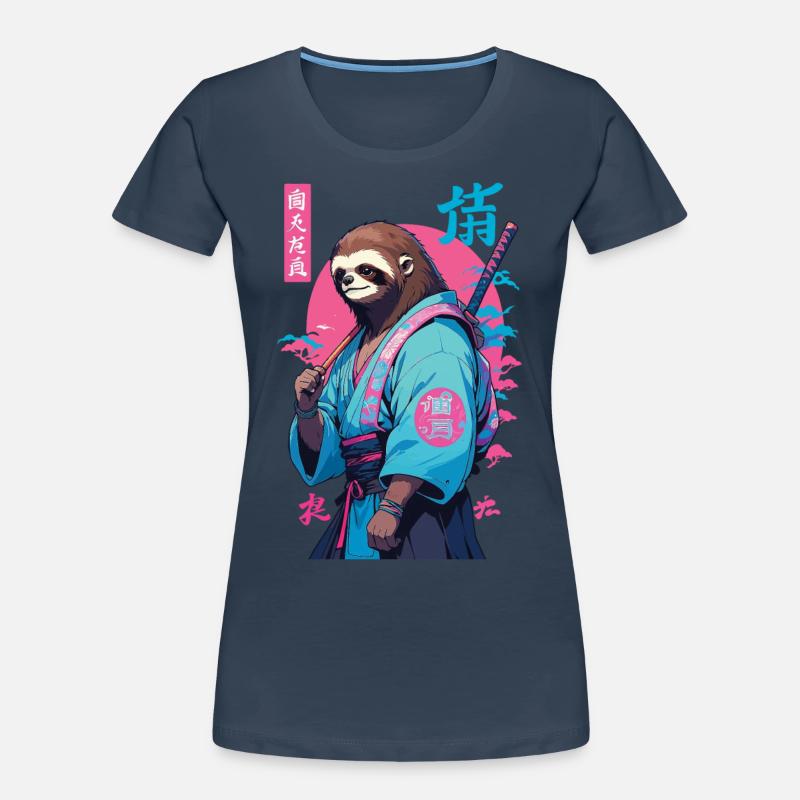 Samurai Sloth Aesthetic Vaporwave Style Women's Premium Organic T-Shirt