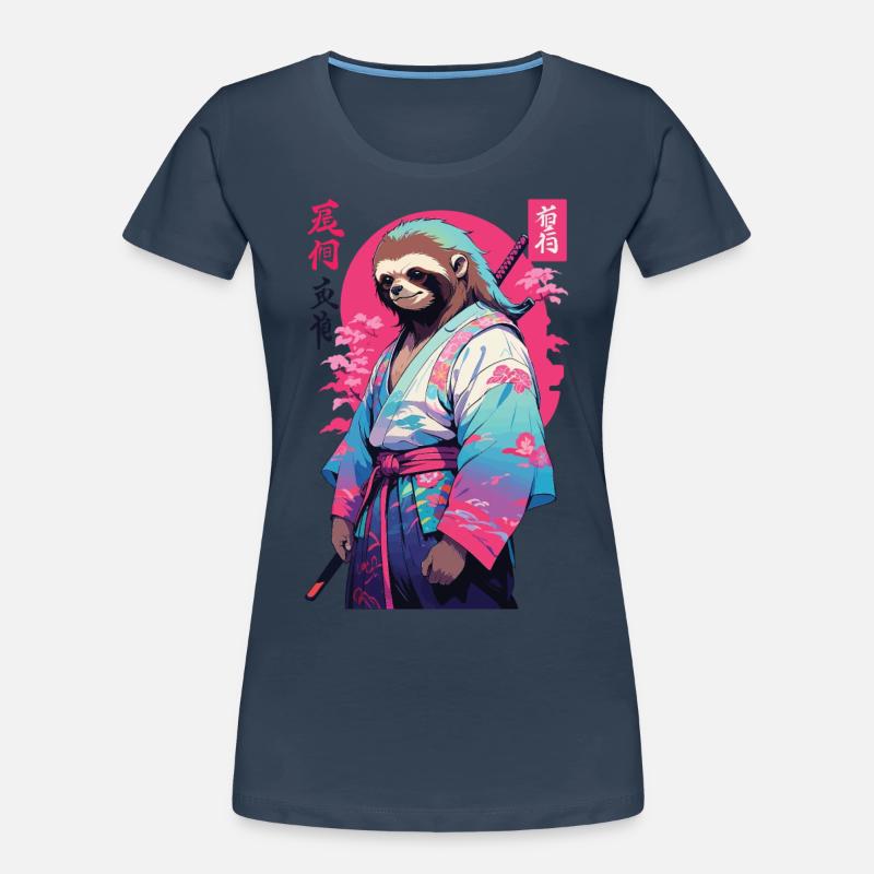 Samurai Sloth Aesthetic Vaporwave Style Women's Premium Organic T-Shirt