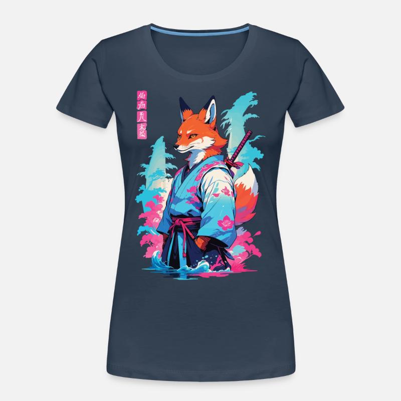 Kitsune Samurai Fox Aesthetic Vaporwave Style Women's Premium Organic T-Shirt