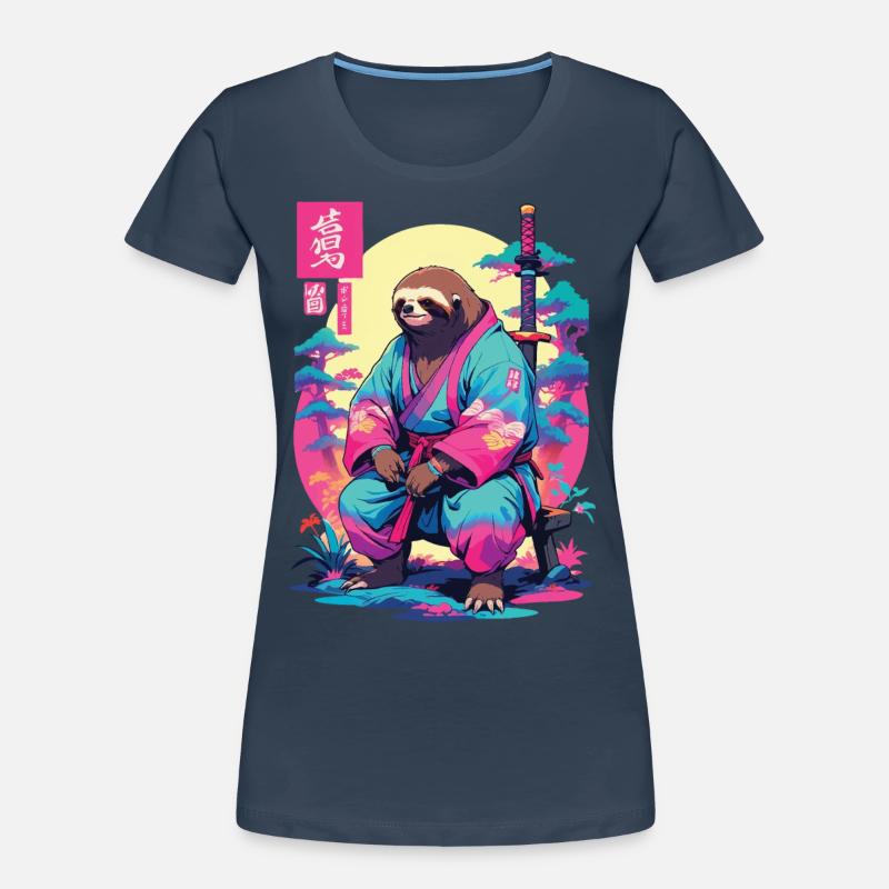 Samurai Sloth in Aesthetic Vaporwave Style Women's Premium Organic T-Shirt