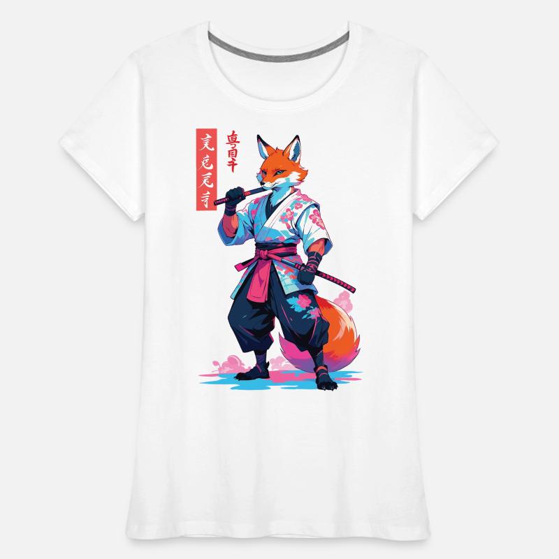 Kitsune Samurai Fox Aesthetic Vaporwave Style Women's Premium Organic T-Shirt