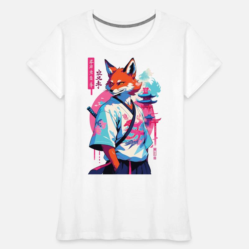Kitsune Samurai Fox Aesthetic Vaporwave Style Women's Premium Organic T-Shirt