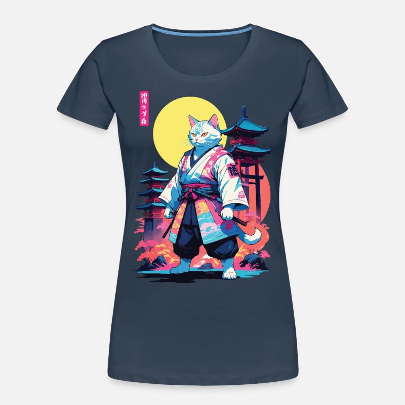 Conception esthétique Samurai Cat Vaporwave T-shirt bio Premium Femme
