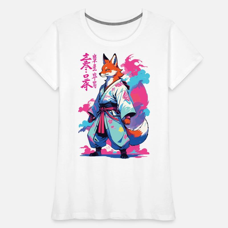 Kitsune Samurai Fox Aesthetic Vaporwave Style Women's Premium Organic T-Shirt