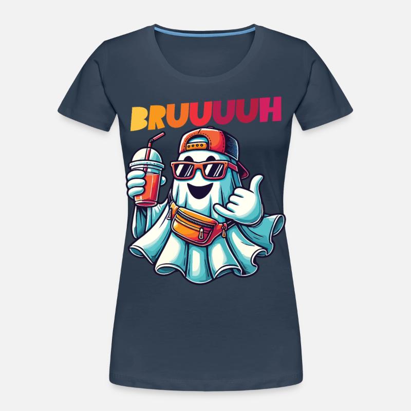 Cool Halloween Ghost Says Bruh Women's Premium Organic T-Shirt