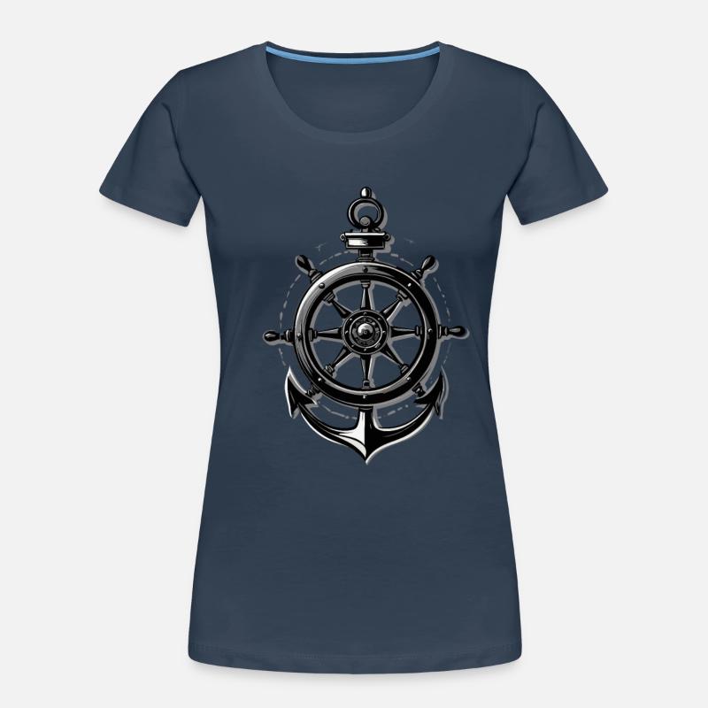 Maritime steering wheel and anchor design Women's Premium Organic T-Shirt