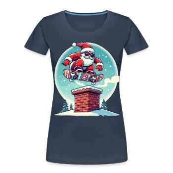 Skateboardender Weihnachtsmann Spaßiger Winter - Frauen Premium Bio T-Shirt - Navy - Vorne - Mia (176cm)