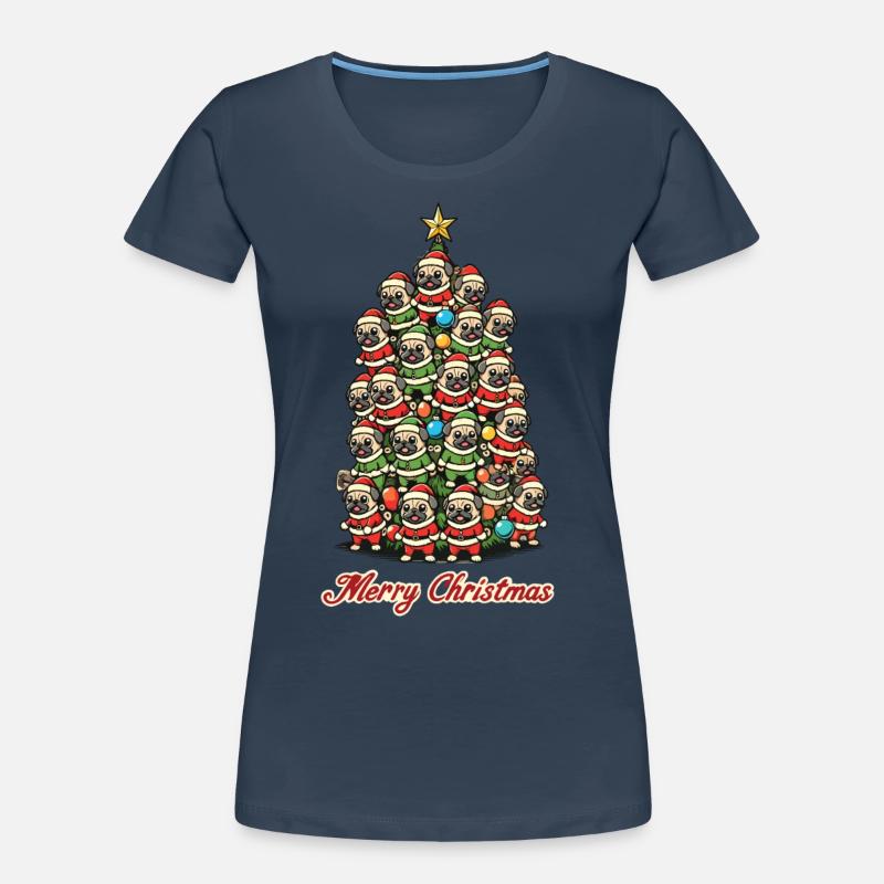 Fröhliche Weihnachten Mops Weihnachtsbaum Frauen Premium Bio T-Shirt