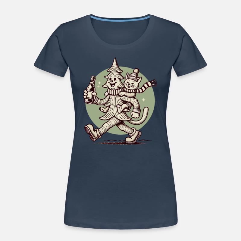 Lustiger Weihnachtsbaum Mit Katze Retro Stil Frauen Premium Bio T-Shirt