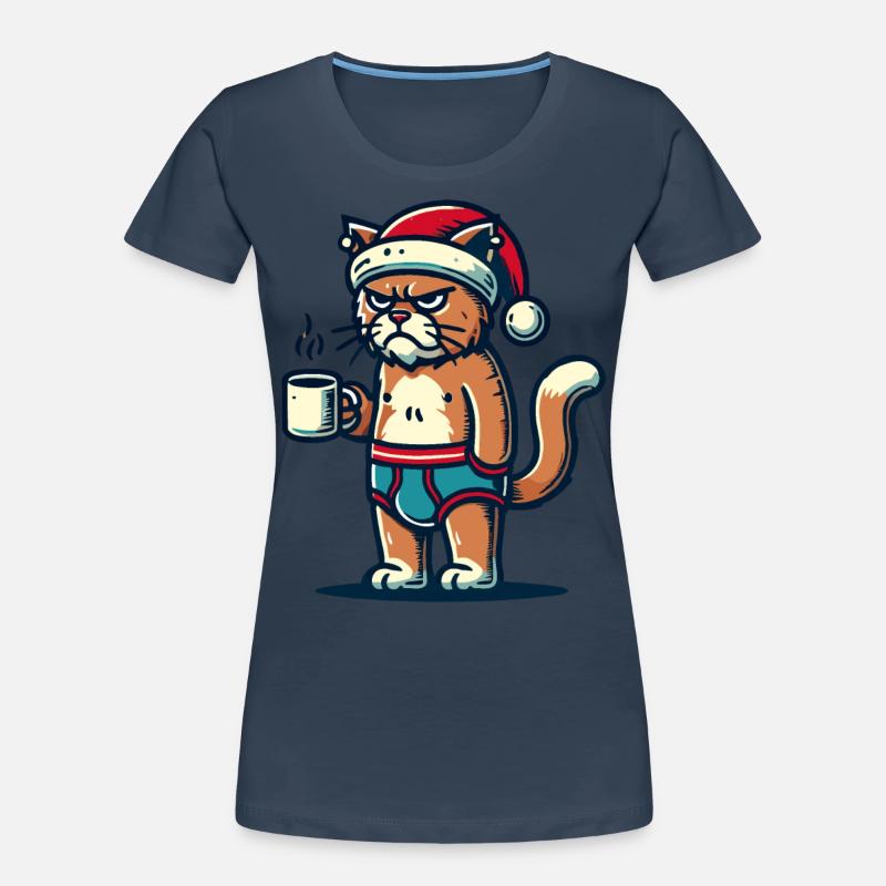 Chat Noël drôle T-shirt bio Premium Femme