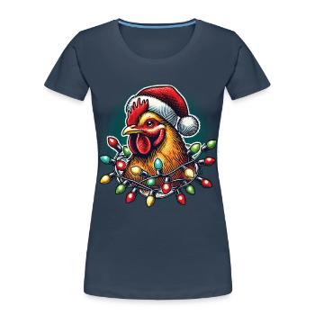 Coq de Noël drôle avec des guirlandes lumineuses - T-shirt bio Premium Femme -  - Devant - Mia (176cm)