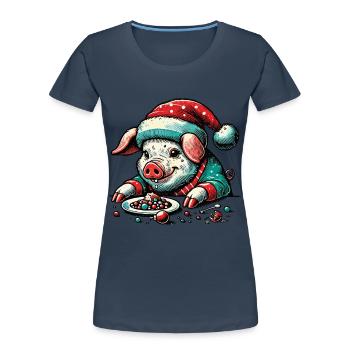 Cochon de Noël gourmand - T-shirt bio Premium Femme -  - Devant - Mia (176cm)